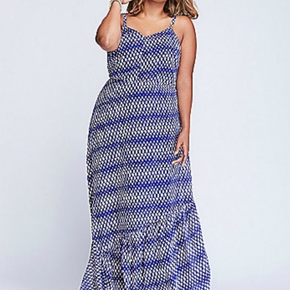 Lane Bryant Navy and Cream Geometric Maxi Dress